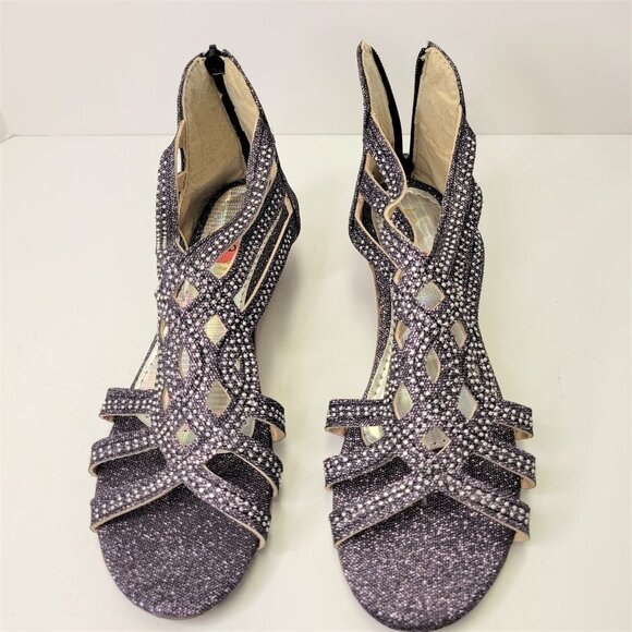 Size 8 Glitter Silver Grey Wedge Sandals Low Heels Flats Open Toe Shoes NEW - Picture 1 of 13